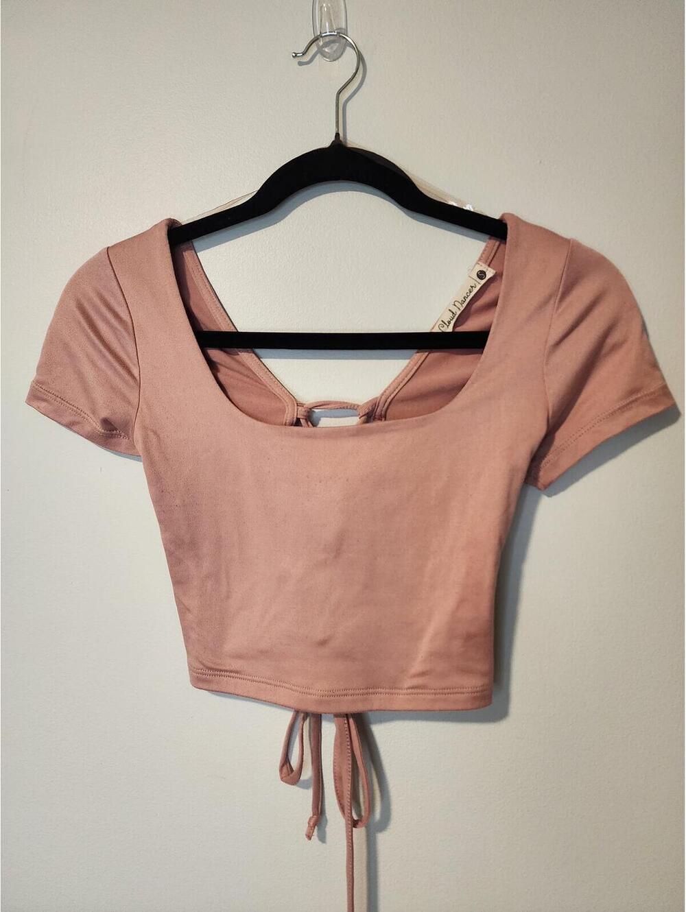 Cloud Dancer Pink Short Sleeve Tie Front Crop Top Size S